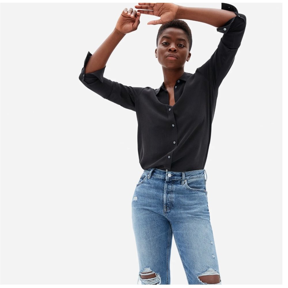 Everlane Silk Relaxed Shirt in Black Size 8
